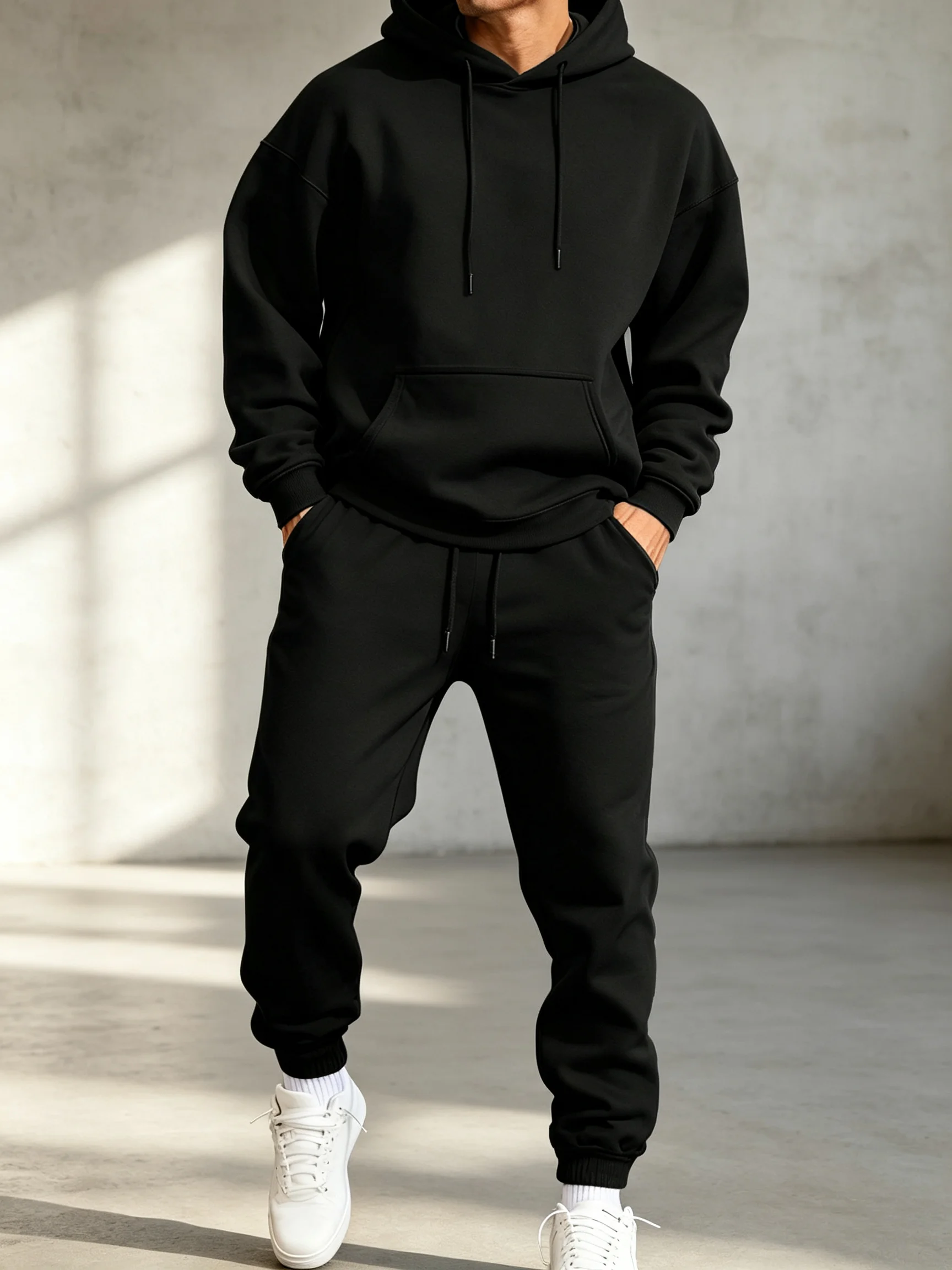 Mens Fashion Clothes - Set Hoodie Pria, Warna Solid untuk