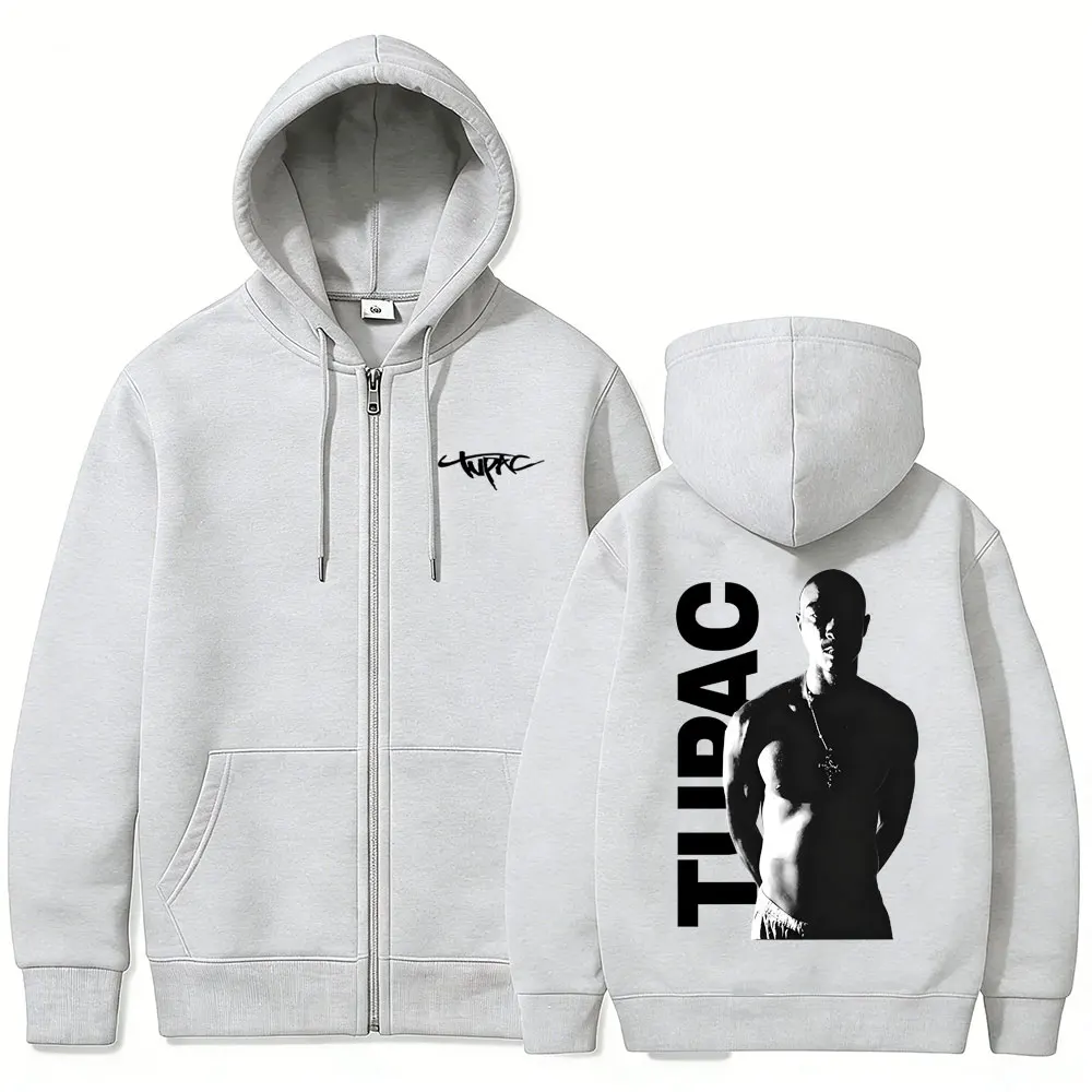 Mens Fashion Zip Up Hoodies - Jaket Hoodie Ritsleting Rapper Tupac 2pac,